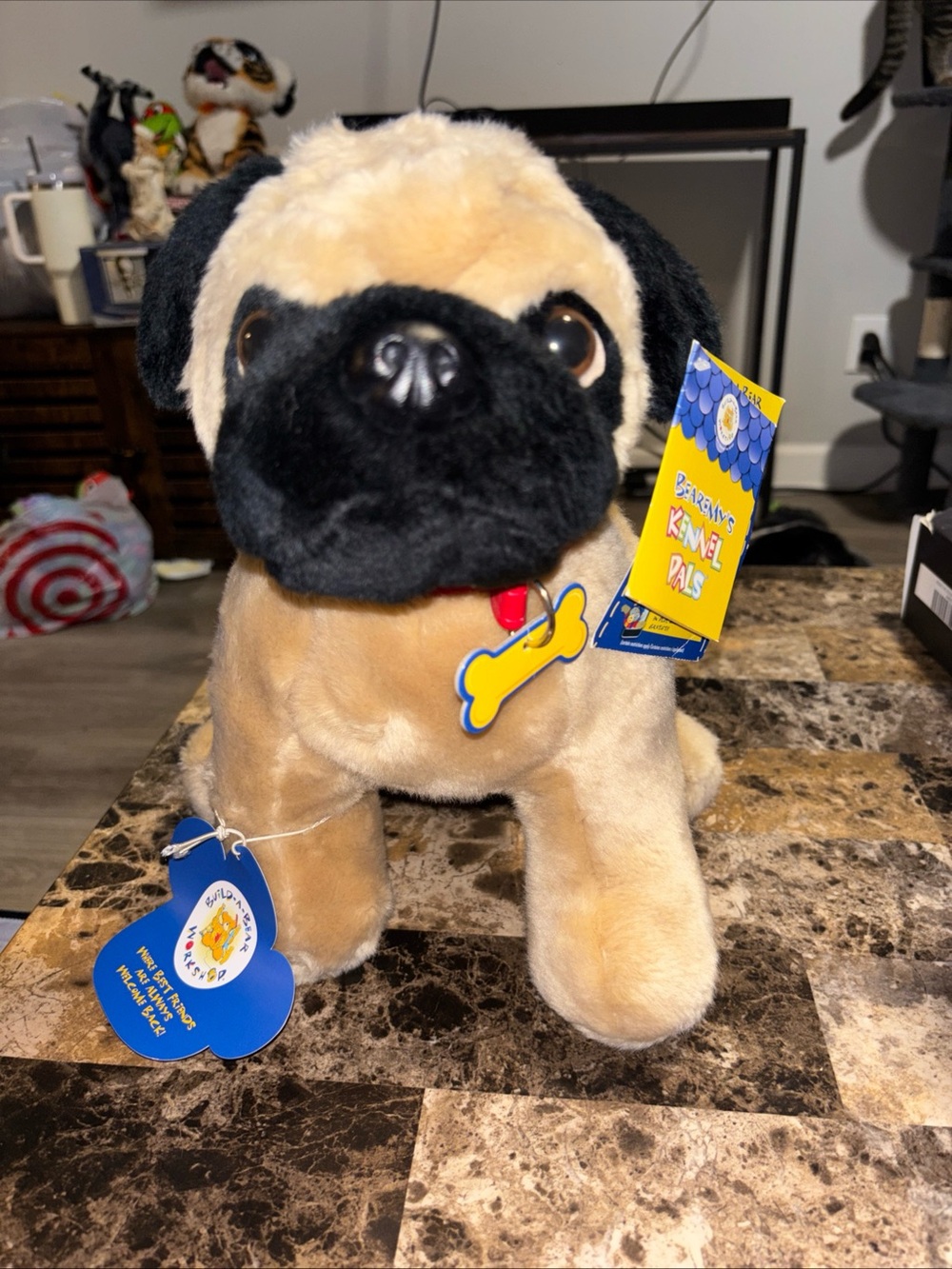 Build-A-Bear Tan and Black Plush Pug with Bone Tag